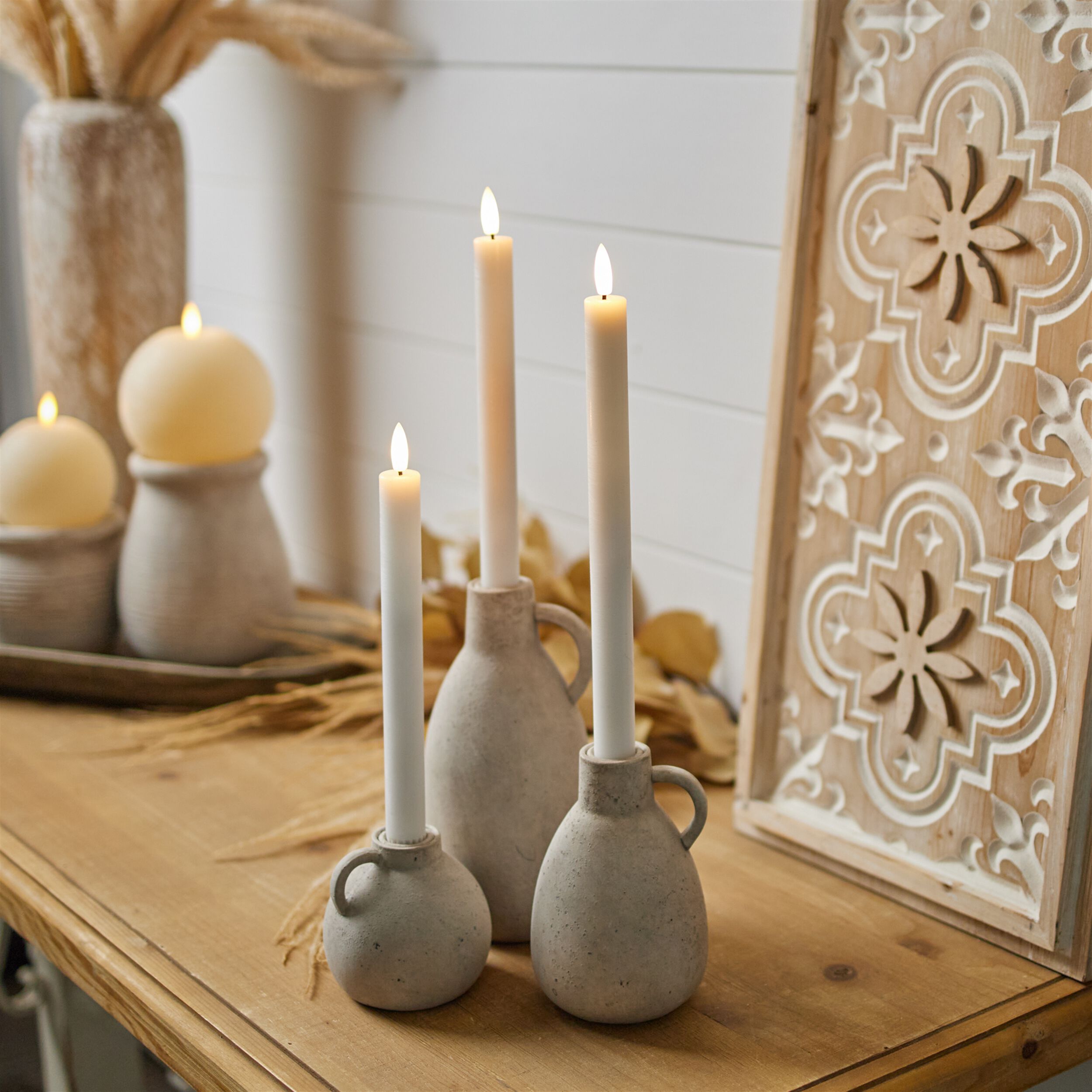 FIA Wick White Taper Candle Set of 2, WHITE, alternate image number 3