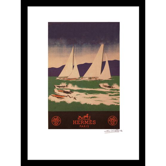 Vintage Hermes Sailboats 14x18 Framed Print, BLUE GREEN, hi-res image number null
