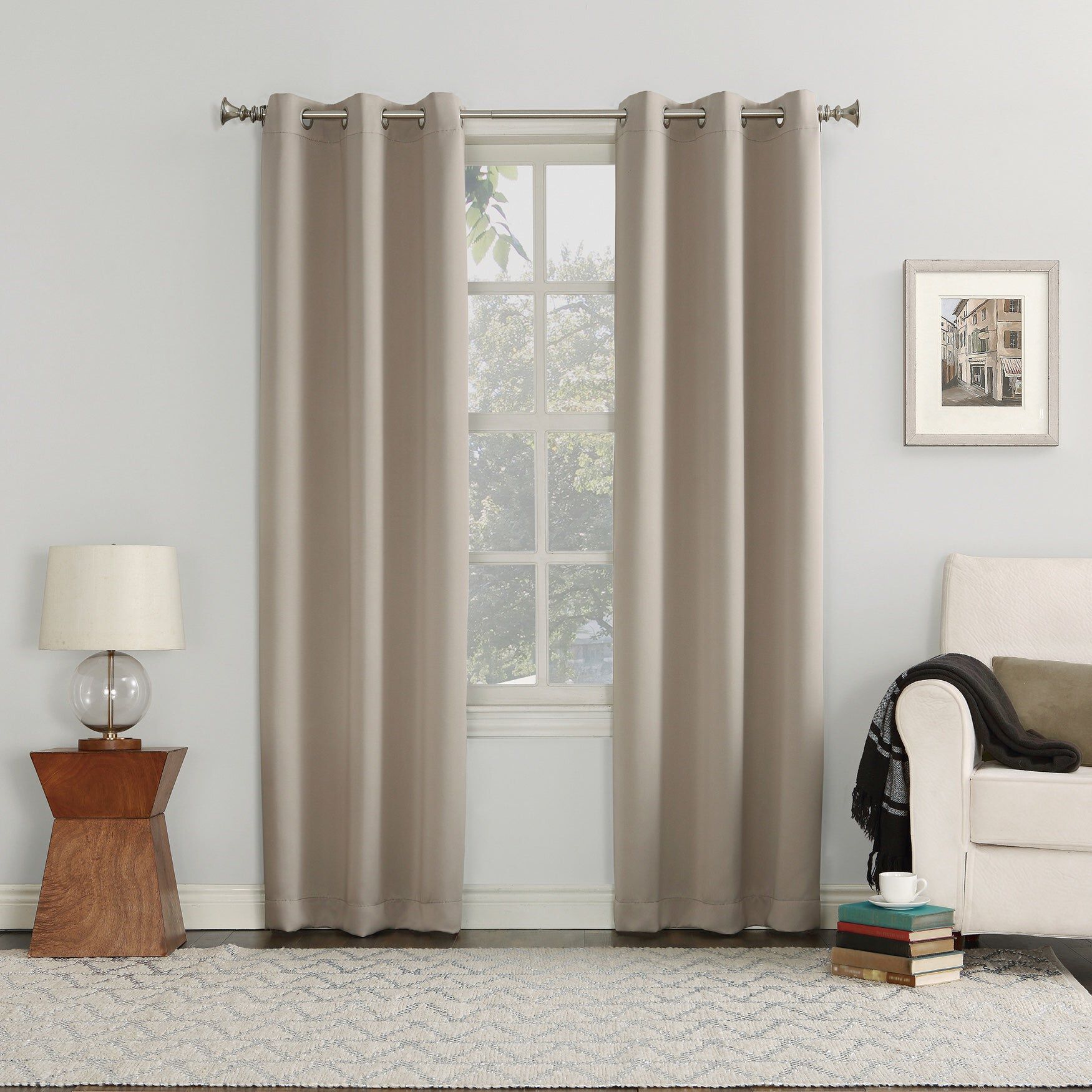 Sun Zero Blackout Greenwich Grommet Panel, STONE, hi-res image number 0