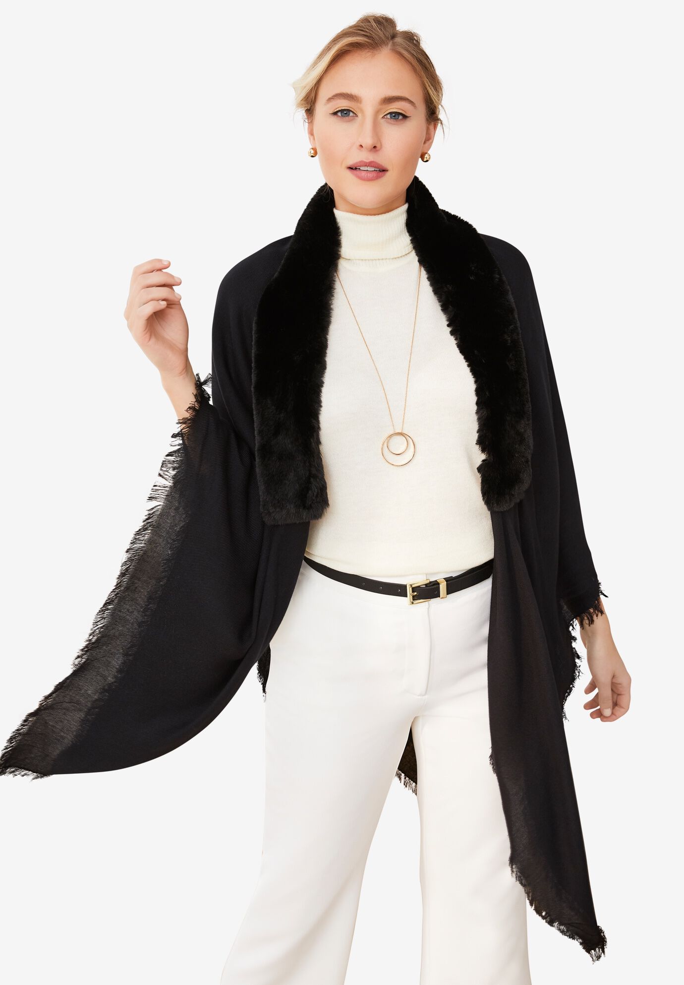faux fur trim shawl