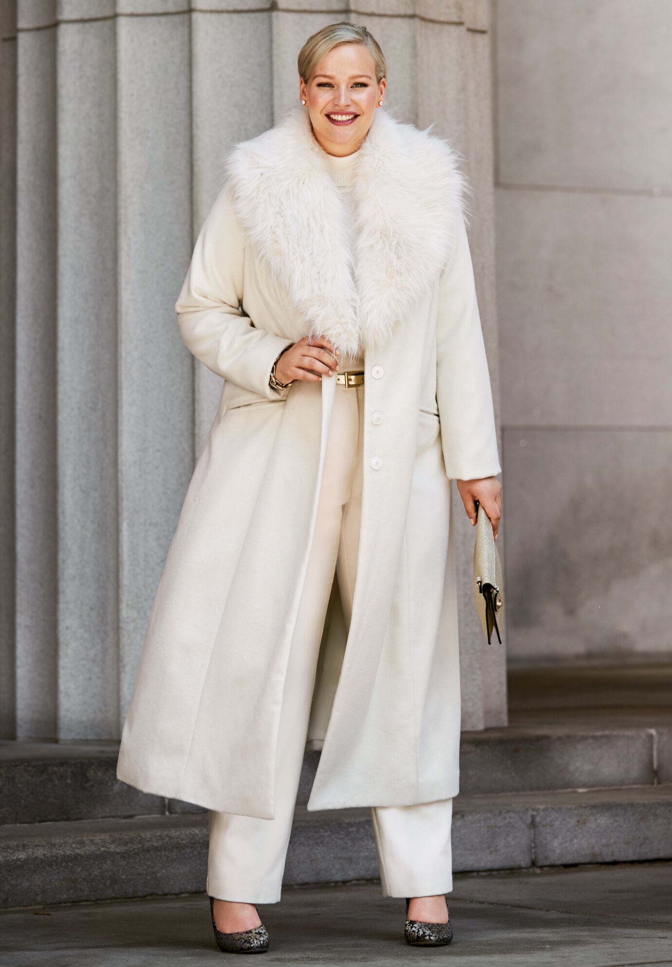 Wool blend coat cheap with faux fur collar