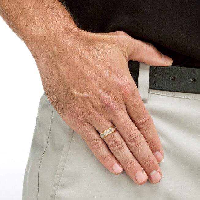 Men's 1/5 Cttw. Diamond Accent 18k Gold-plated Sterling Silver Wedding Ring, WHITE, alternate image number 3