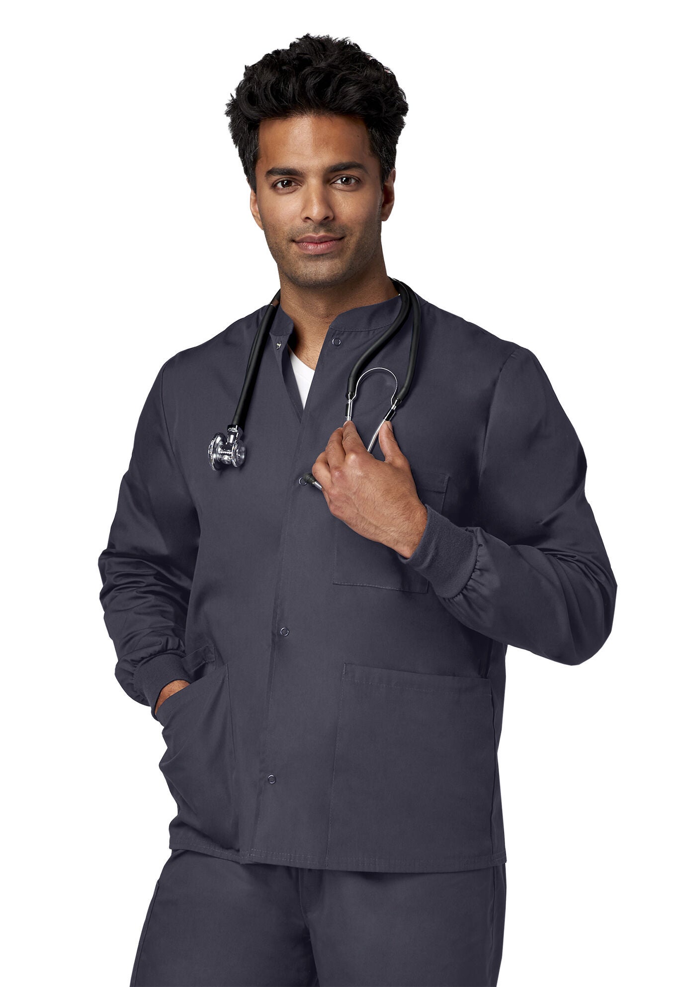 Unisex Snap Front Warm-Up Jacket, CHARCOAL, hi-res image number 0