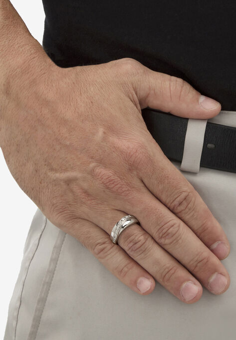 Men's Platinum over Sterling Silver Diamond Wedding Band Ring, , alternate image number null