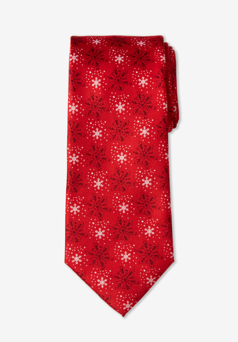Extra Long Novelty Holiday Tie, BURGUNDY SNOWFLAKE, hi-res image number null