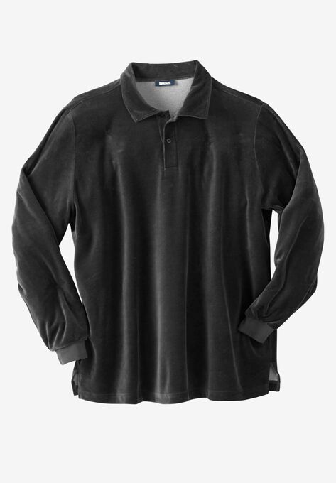 Long-Sleeve Velour Polo, BLACK, hi-res image number null