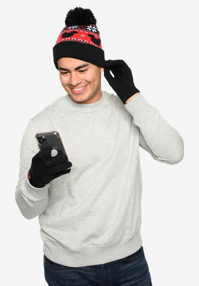 Men's Mickey Mouse Knit Beanie Hat & Touch Screen Gloves 2-Piece Set, BLACK, alternate image number 3