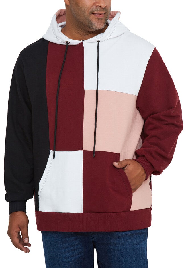 Color-Block Pullover Hoodie, BURGUNDY, hi-res image number null