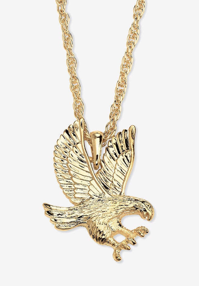 Gold Tone Eagle Charm Pendant with 24 inches Chain, GOLD, hi-res image number 0
