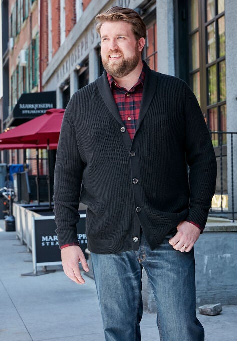 Shaker Knit Shawl-Collar Cardigan Sweater, , alternate image number null