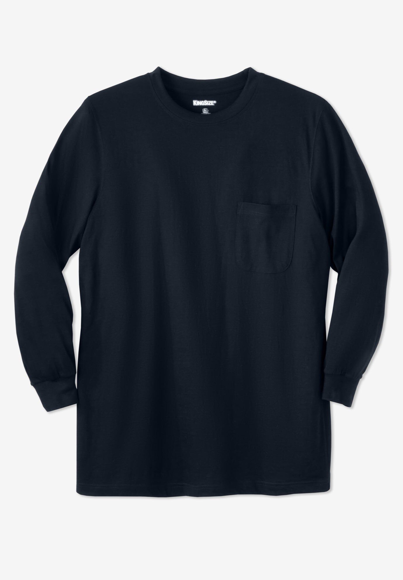 Ultra-Light Long-Sleeve Tee with Chest Pocket, Black | King Size