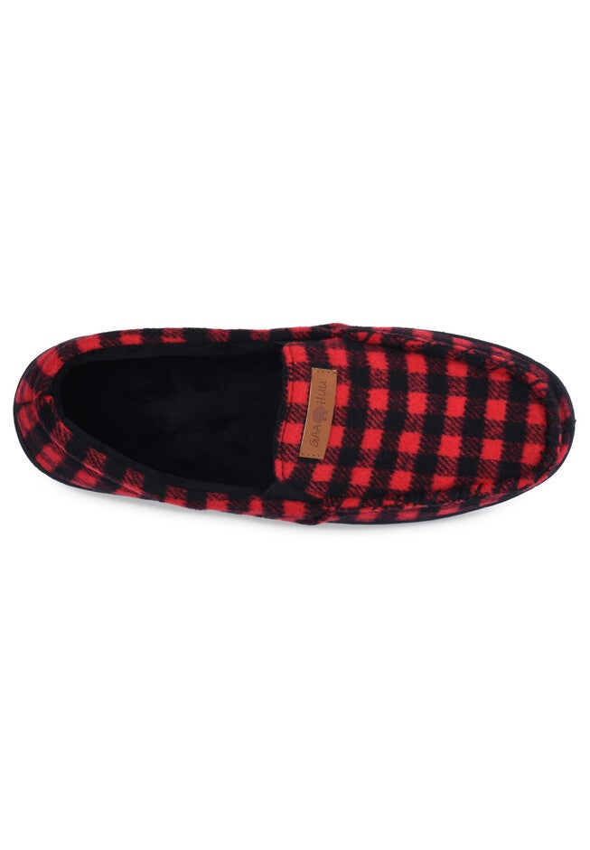 Mens Holiday Plaid Mocassin Slipper With Velour Lining, , alternate image number null
