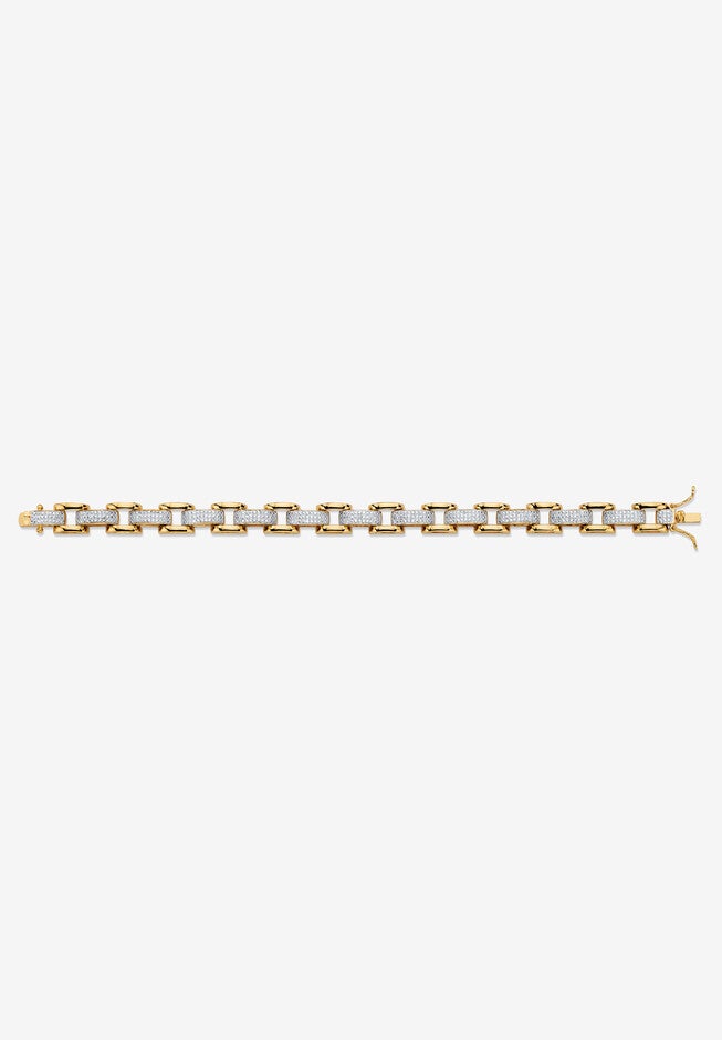 Men's Diamond Accent Pave-Style Yellow Gold-Plated Fancy-Link Bracelet 9.5 inches, , alternate image number 3