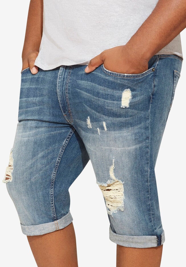 Comfort-Stretch Denim Shorts, INDIGO, hi-res image number null