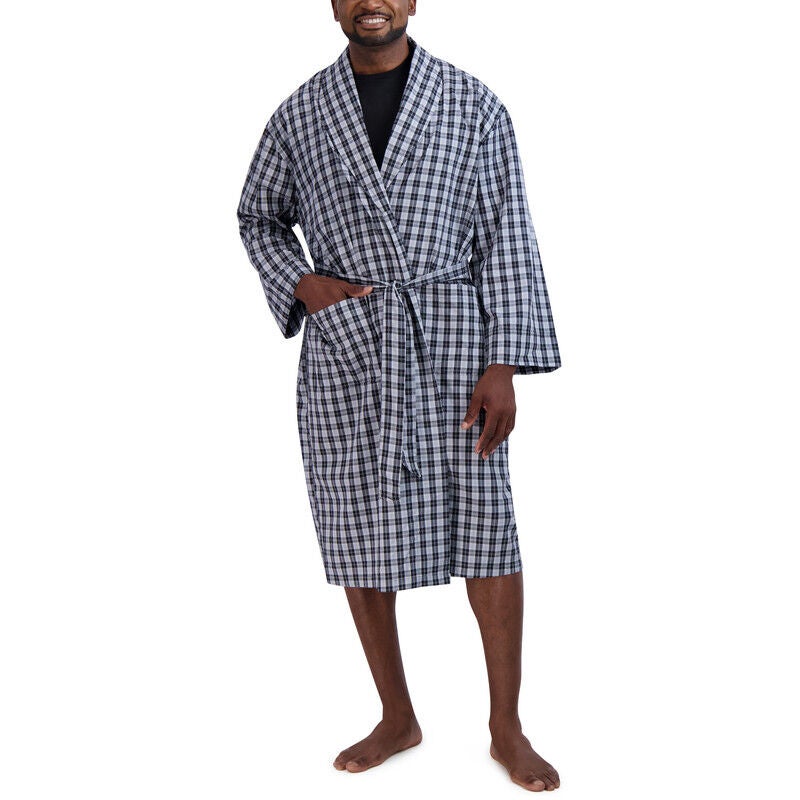 Shawl Collar Robe, BLACK PLAID, hi-res image number 0