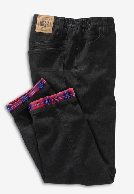 Flannel-Lined Side-Elastic Jeans, , alternate image number null