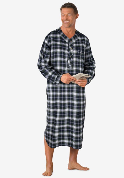 Plaid Flannel Nightshirt, HUNTER BLUE PLAID, hi-res image number null