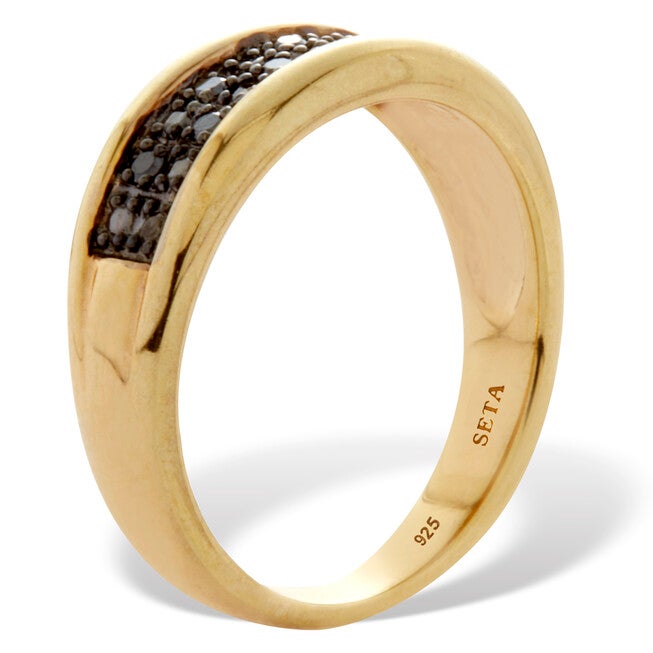 Men's .12 TCW Gold Over Sterling Silver Black Diamond Ring, BLACK, on-hover image number null