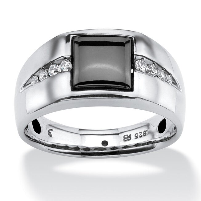 Men's .36 TCW Genuine Hematite and Sapphire Platinum-plated Sterling Silver Ring, GRAY, hi-res image number 0