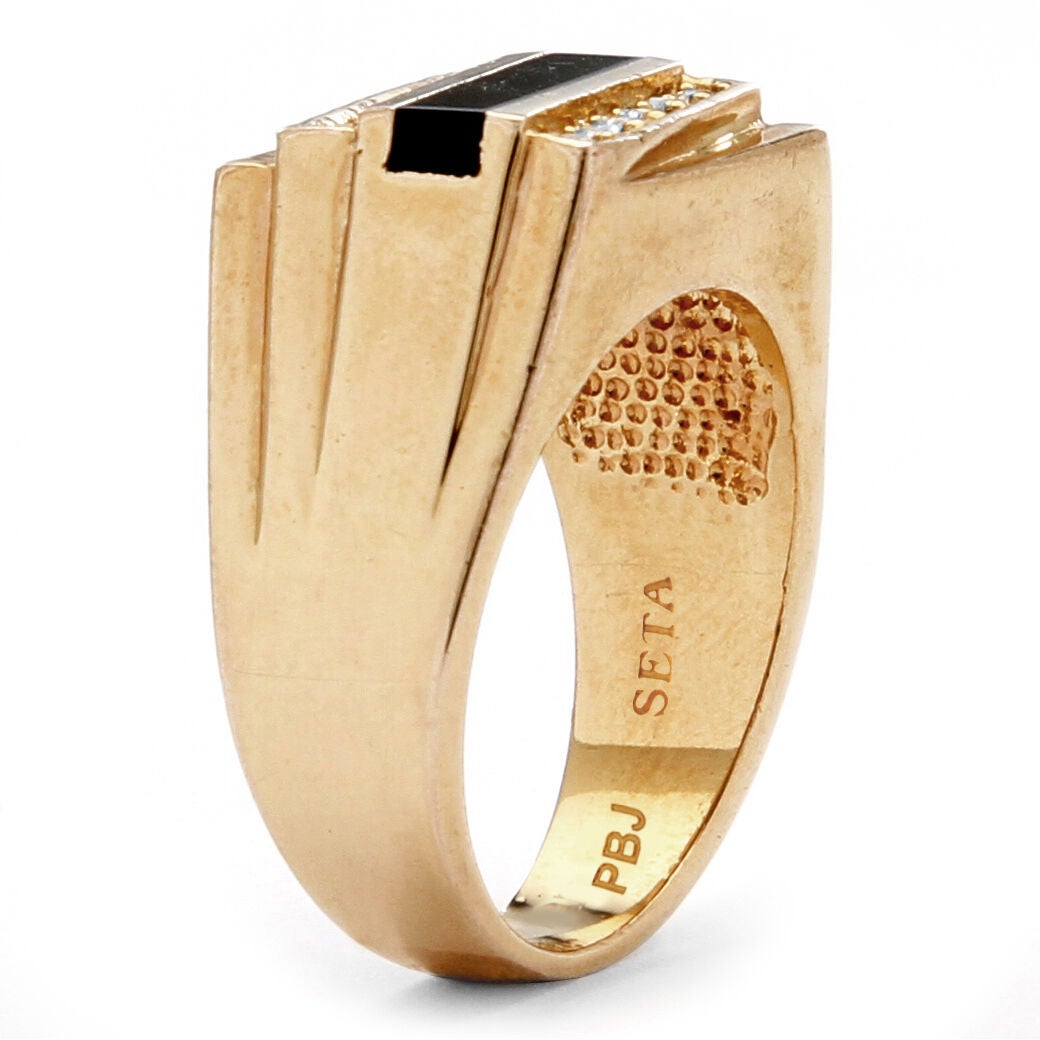 Men&#39;s Emerald-Cut Genuine Onyx Crystal Accent Gold-Plated Classic Ring, BLACK, on-hover image number 1
