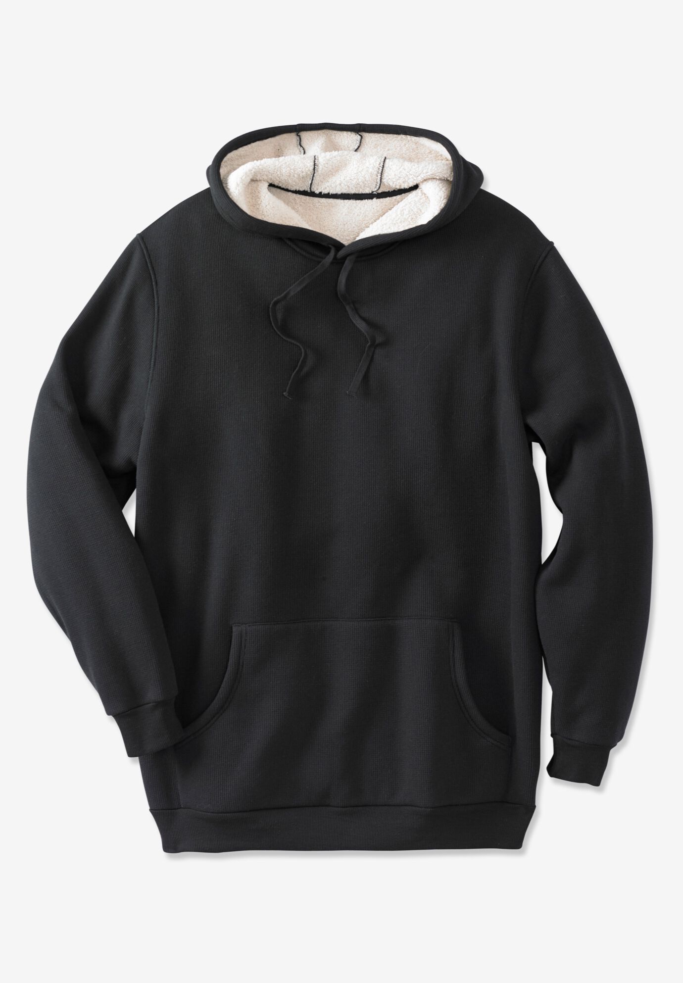 Sherpa Lined Thermal Waffle Hoodie Relaxed Fit Black King Size