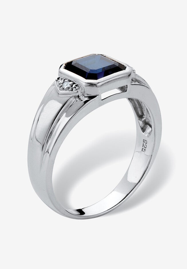1.27 Cttw Platinum-Plated Silver Created Blue Sapphire Diamond Accent Ring, , on-hover image number null