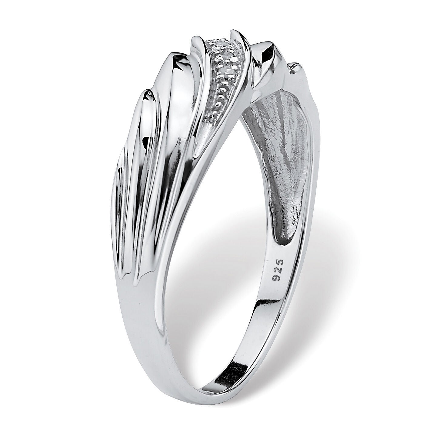 Men's Diamond Accent Diagonal Swirl Ring in Platinum-plated Sterling Silver, WHITE, on-hover image number 1