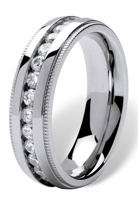 Stainless Steel Cubic Zirconia Channel Set Eternity Bridal Ring, , on-hover image number null