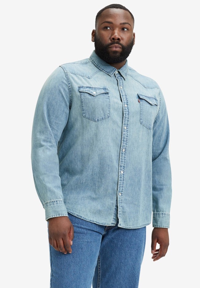 Long-Sleeve Denim Western Shirt, REDCAST STONE, hi-res image number 0