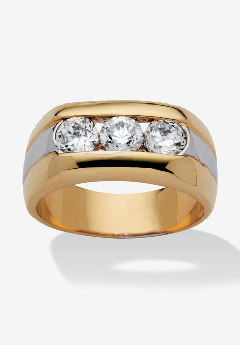 Men's Yellow Gold Plated Cubic Zirconia Two Tone 3 Stone Ring, CUBIC ZIRCONIA, hi-res image number null