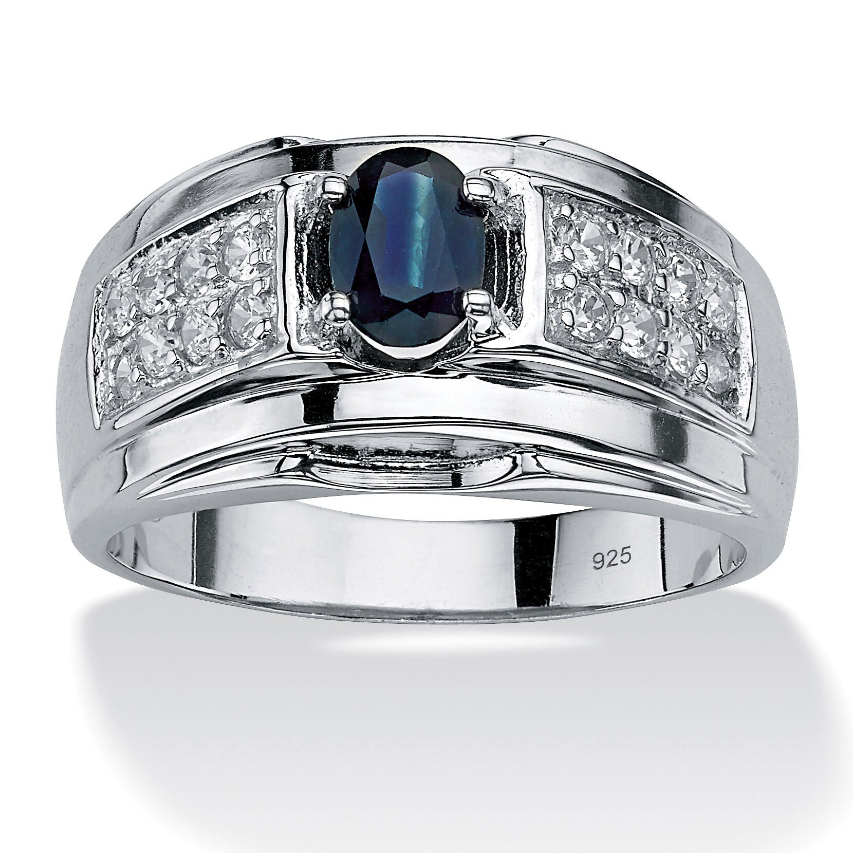 Men's 1.53 TCW Genuine Sapphire and CZ Ring in Sterling Silver