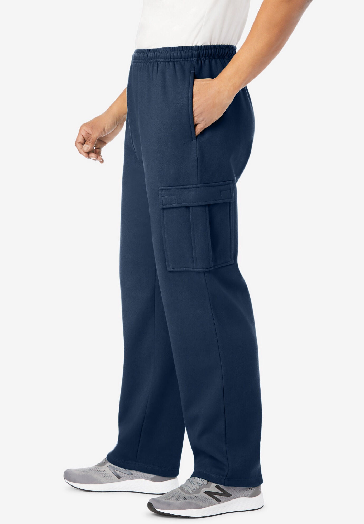 Fleece Cargo Sweatpants Relaxed Fit Pockets Navy King Size