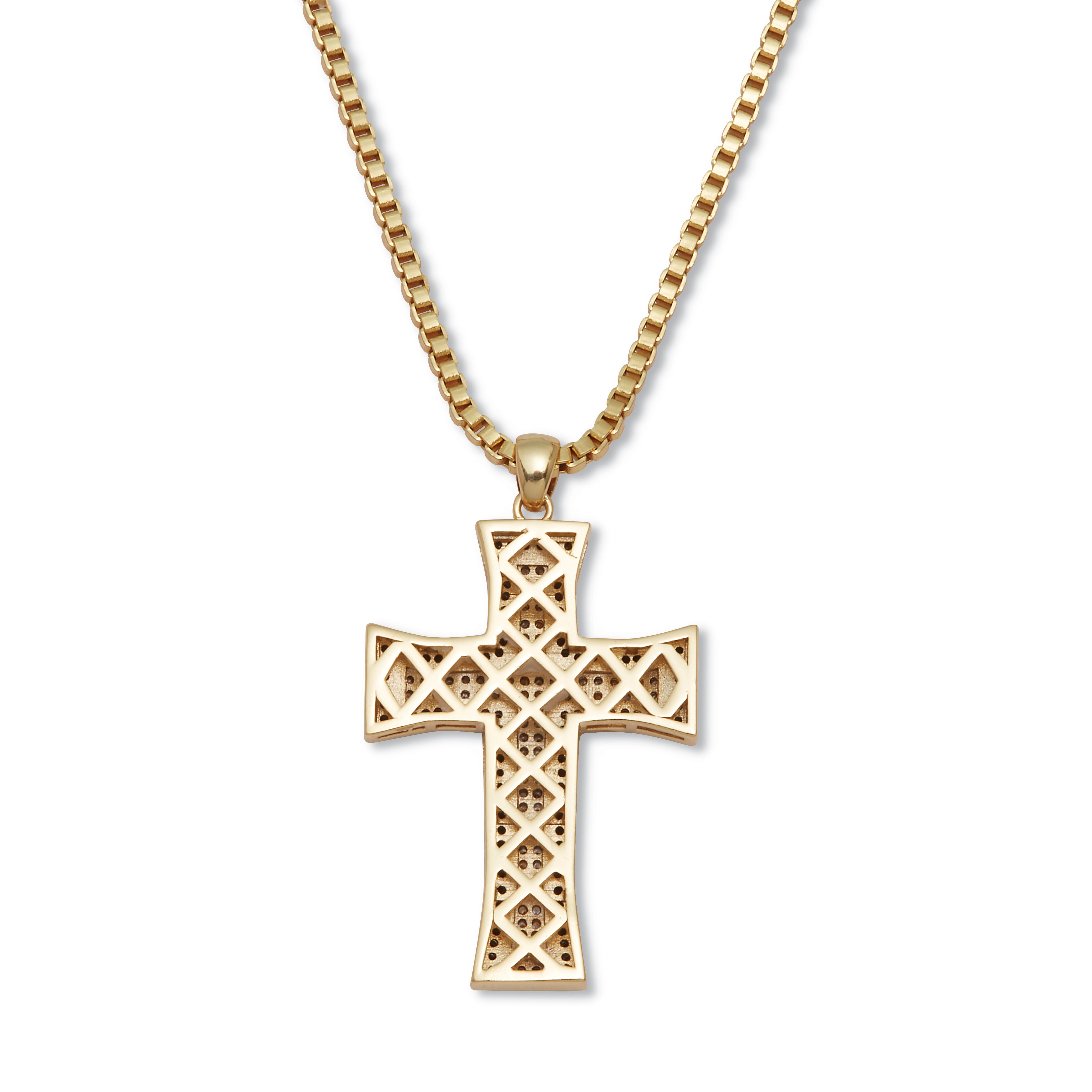 Men's White and Black Cubic Zirconia Goldtone Cross Pendant Necklace, 24 Inches, BLACK, alternate image number 3