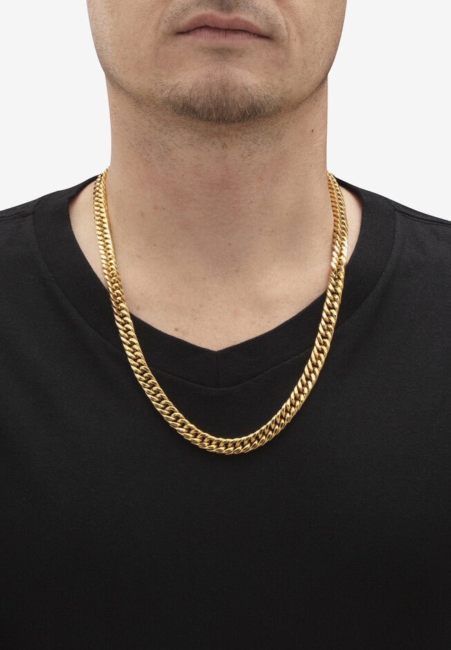 Men'S 2 Piece Curb-Link Gold Ion-Plated Stainless Steel Set (8Mm) 24 inches & 9 inches Lengths, , alternate image number null