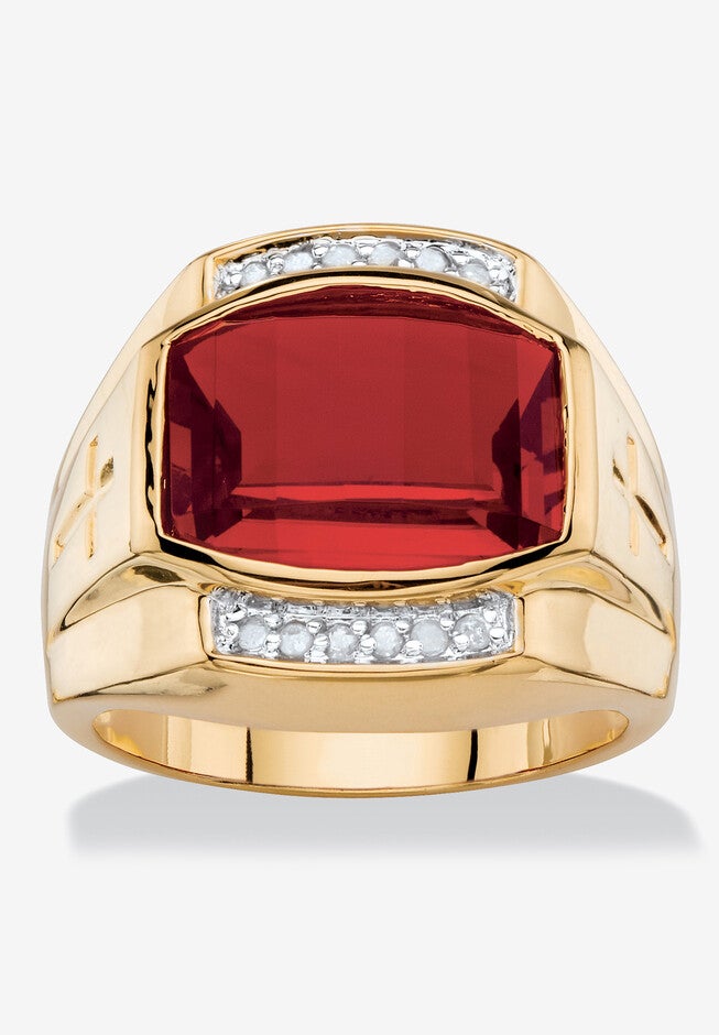 Men's Yellow Gold-Plated Created Ruby White and Diamond Accent Ring, RUBY DIAMOND, hi-res image number 0