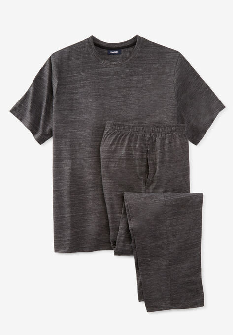 Jersey Knit Plaid Pajama Set, BLACK WHITE HEATHER, hi-res image number null