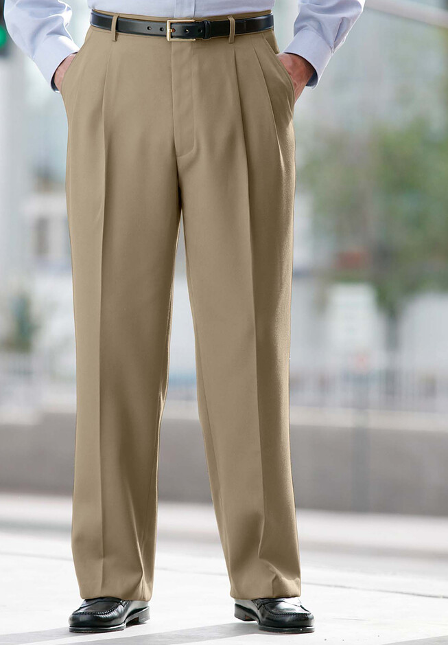 Relaxed Fit Wrinkle-Free Expandable Waist Pleated Pants
