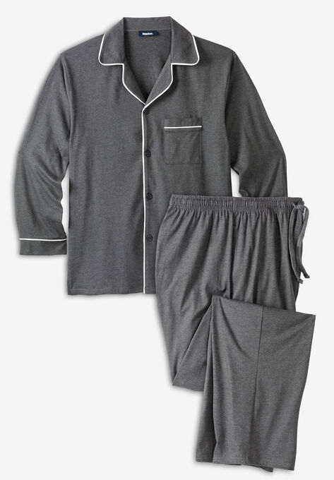 Long Sleeve Pajama Set, HEATHER SLATE WHITE PIPING, hi-res image number null