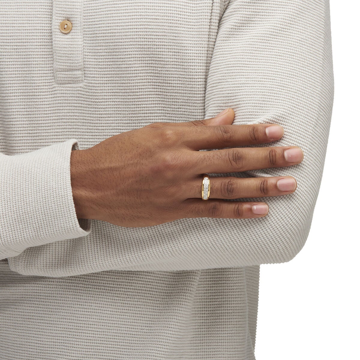 Men&#39;s 1/8 Cttw. Pave Gold-Plated Sterling Silver Diamond Wedding Band, WHITE, alternate image number 4