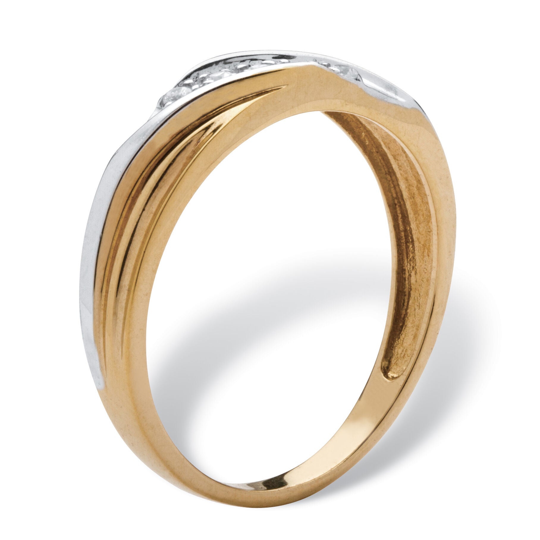 Men&#39;s 1/10 TCW Round  Cubic Zirconia 18k Gold Plated Silver Wedding Band Ring, WHITE, on-hover image number 1