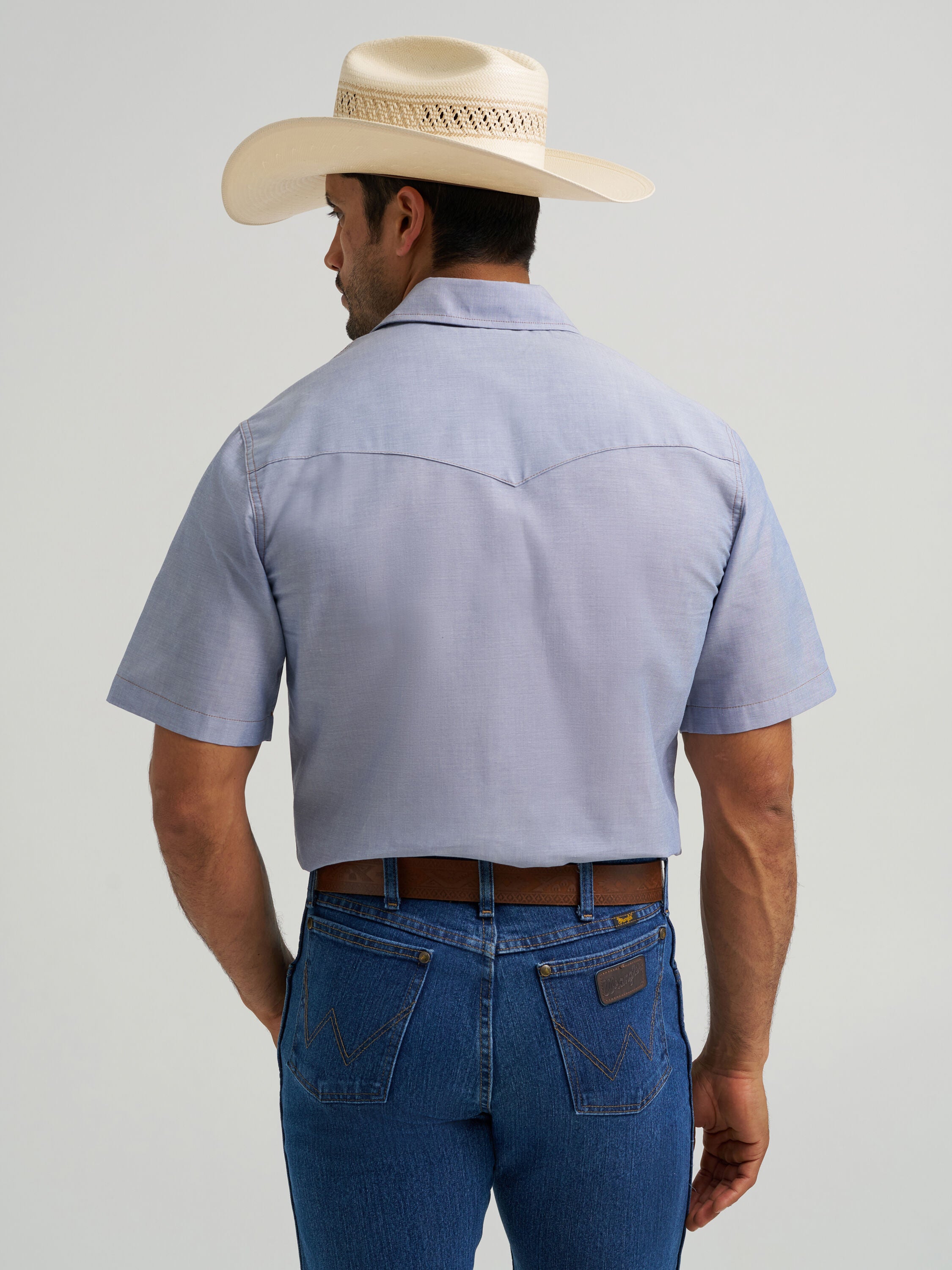 Wrangler Western Short Sleeve Work Shirt, CHAMBRAY, on-hover image number 1