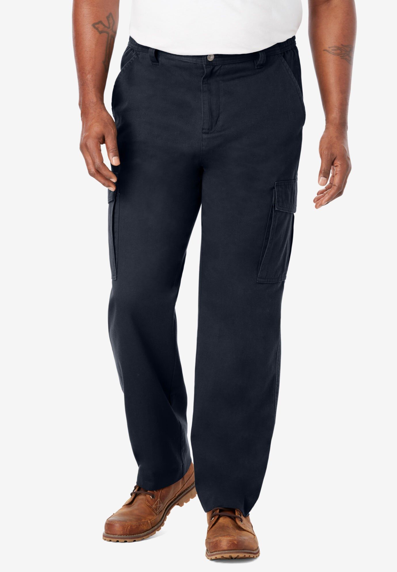 Elastic Waist Cargo Pants - Relaxed Fit Renegade, Black | King Size