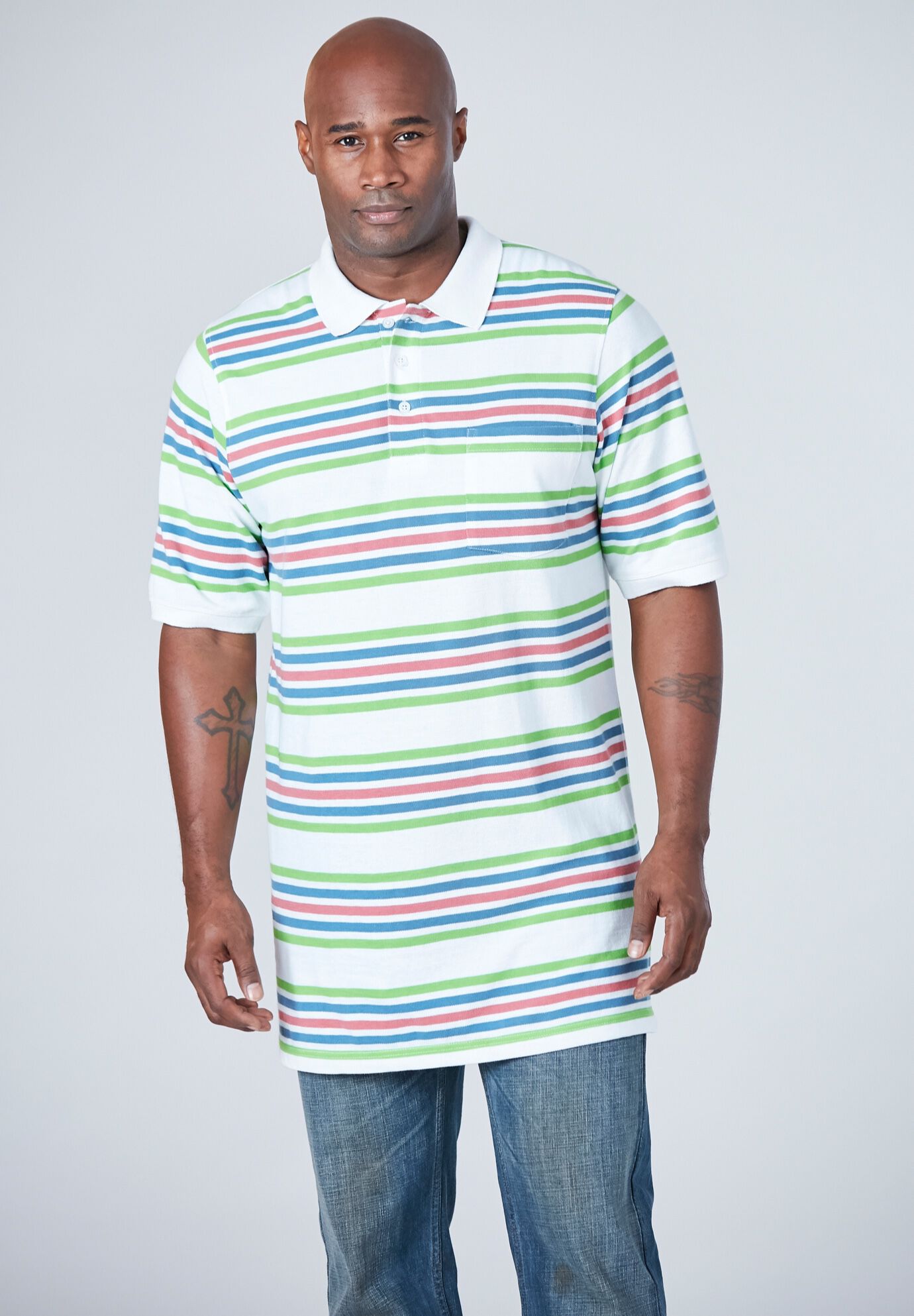 KingSize Men's Big & Tall Longer-Length Piqué Polo Solids & Stripes 