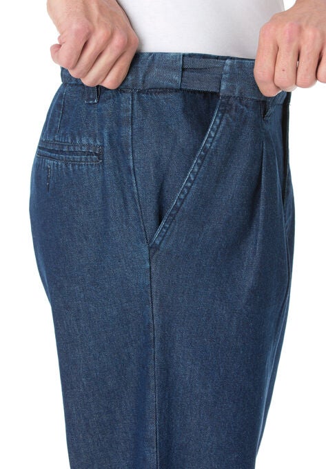 Relaxed Fit Comfort Waist Pleat-Front Expandable Jeans, , alternate image number null