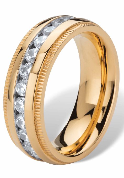 Gold Ion-Plated Stainless Steel Cubic Zirconia Wedding Band, , on-hover image number null
