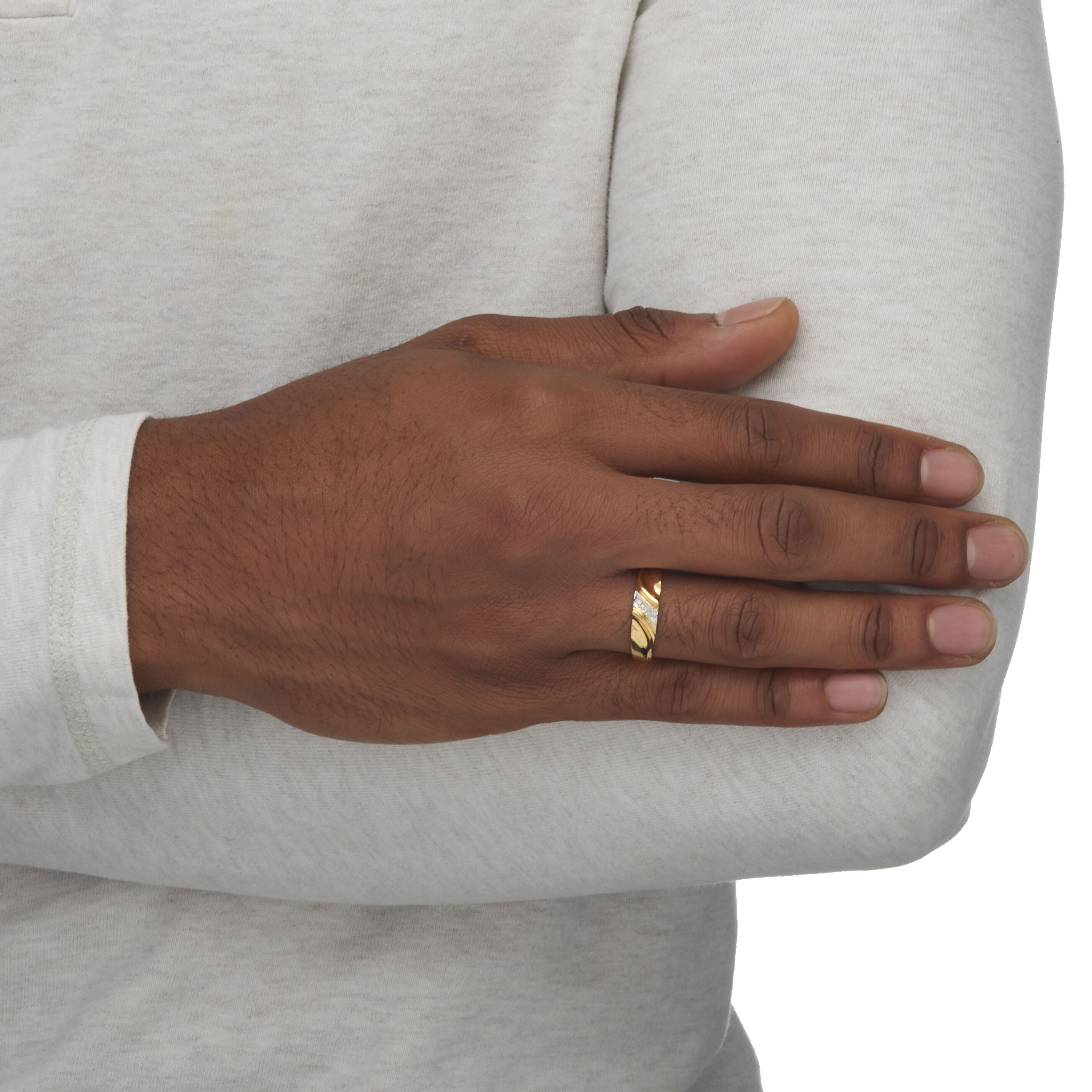 Men's Diamond Accented Wedding Ring in Gold-Plated Sterling Silver, WHITE, alternate image number 3