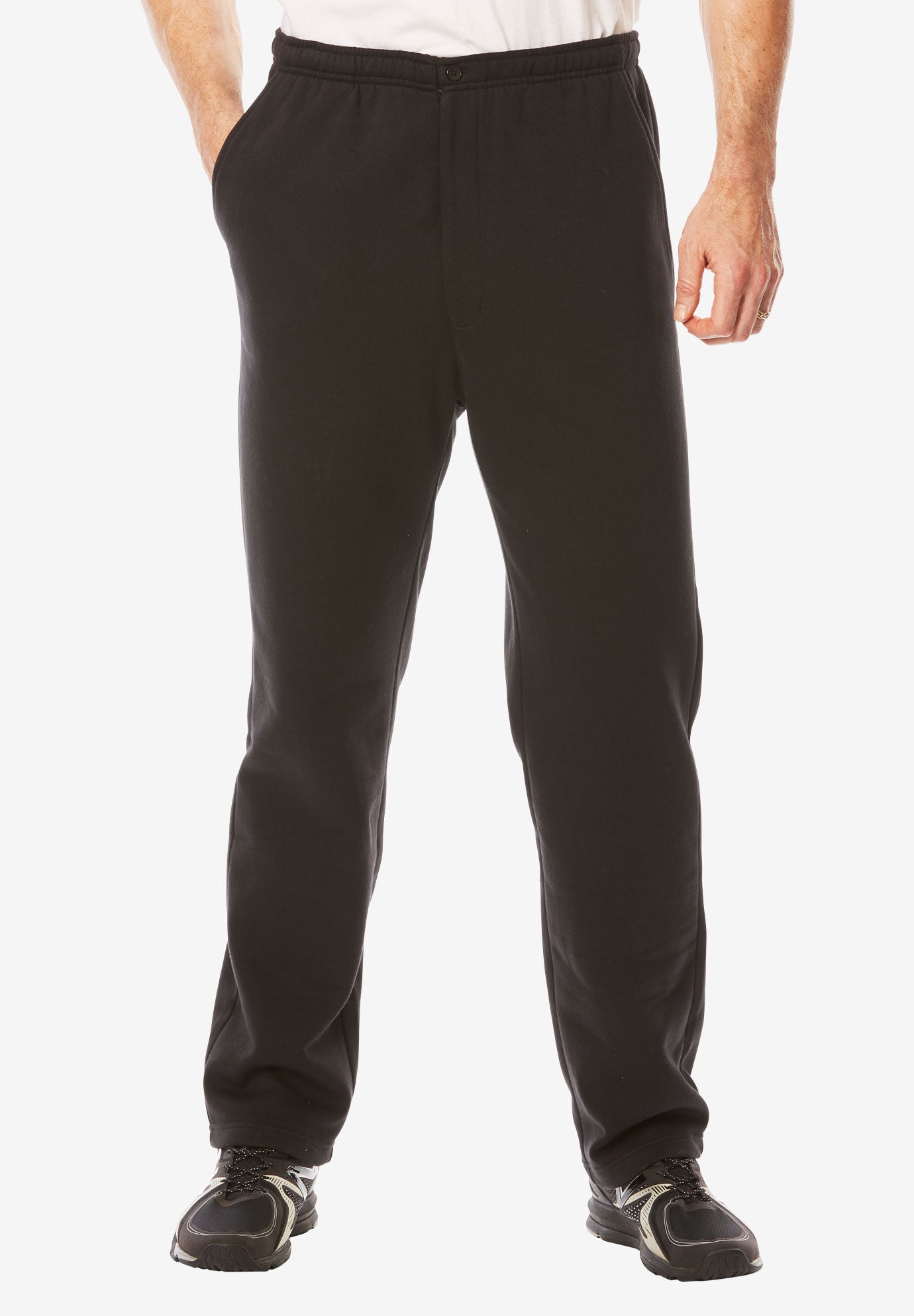 Fleece Zip Fly Pants with Relaxed Fit Black King Size