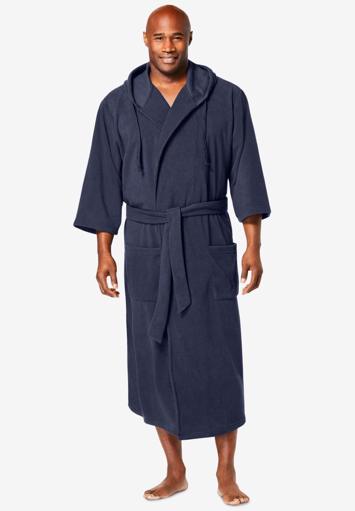 Cozy Hooded Microfleece Maxi Robe Navy King Size