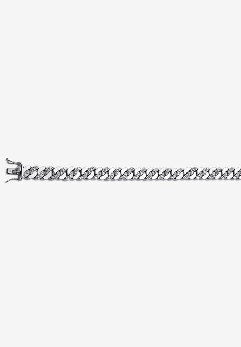 Men'S Platinum Plated Curb Link Bracelet (9Mm), Genuine Diamond Accent 9.5", , alternate image number null