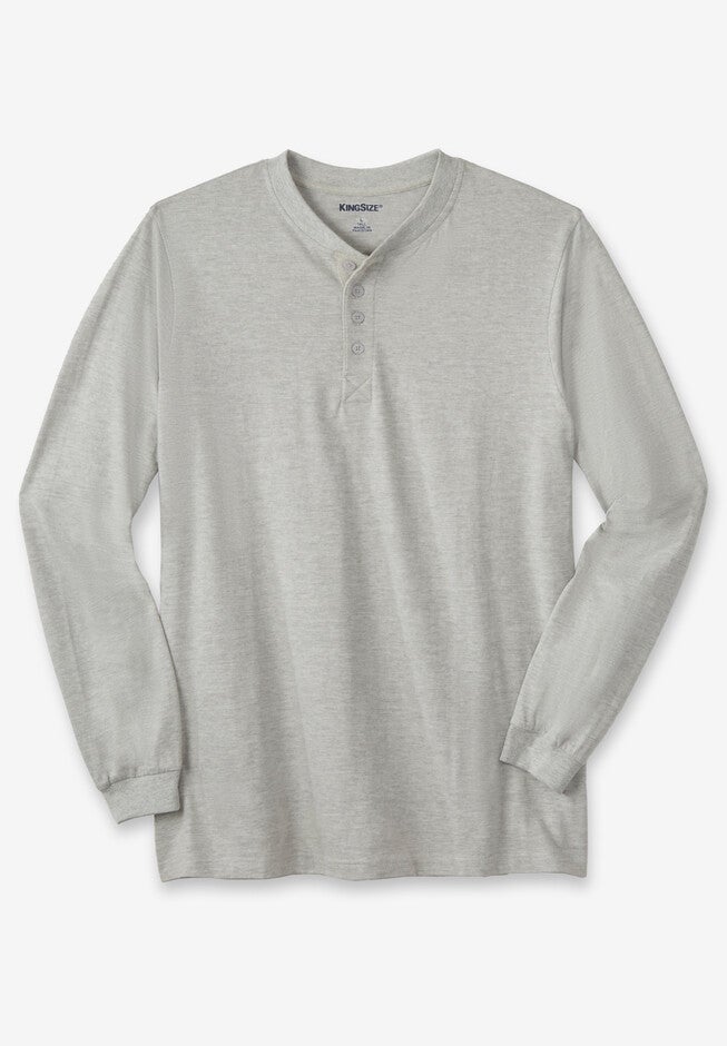 Shrink-Less™ Lightweight Long Sleeve Henley, HEATHER GREY, hi-res image number 0